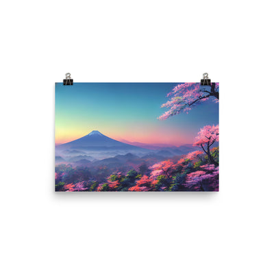 Berg und Wald mit pinken Bäumen - Landschaftsmalerei - Poster berge xxx 30.5 x 45.7 cm