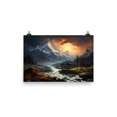 Berge, Sonne, steiniger Bach und Wolken - Epische Stimmung - Poster berge xxx 30.5 x 45.7 cm