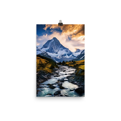 Berge und steiniger Bach - Epische Stimmung - Poster berge xxx 30.5 x 45.7 cm