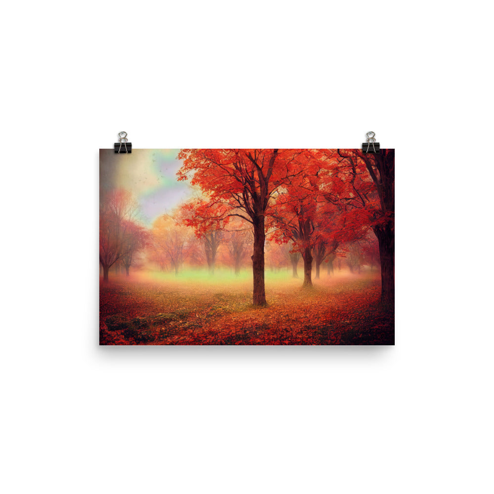 Wald im Herbst - Rote Herbstblätter - Poster camping xxx 30.5 x 45.7 cm