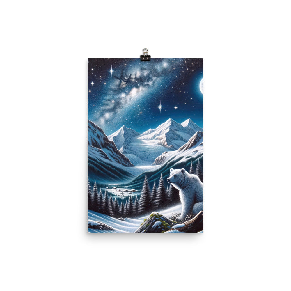 Sternennacht und Eisbär: Acrylgemälde mit Milchstraße, Alpen und schneebedeckte Gipfel - Poster camping xxx yyy zzz 30.5 x 45.7 cm