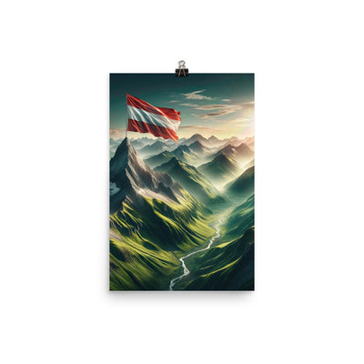 Alpen Gebirge: Fotorealistische Bergfläche mit Österreichischer Flagge - Poster berge xxx yyy zzz 30.5 x 45.7 cm