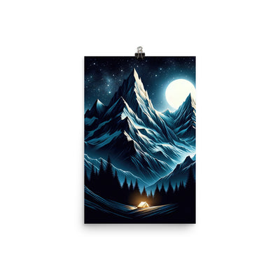 Alpennacht mit Zelt: Mondglanz auf Gipfeln und Tälern, sternenklarer Himmel - Poster berge xxx yyy zzz 30.5 x 45.7 cm