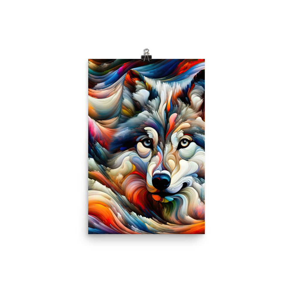 Abstrakte Kunst der Alpen mit einem Wolf. Chaotischer Tanz aus Farben und Formen. Surreale Landschaft (AN) - Enhanced Matte Paper Poster xxx yyy zzz 30.5 x 45.7 cm