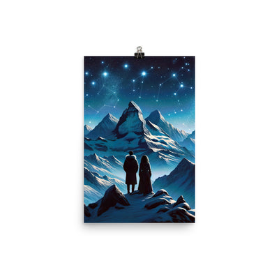 Alpenwinternacht: Digitale Kunst mit Wanderern in Bergen und Sternenhimmel - Poster wandern xxx yyy zzz 30.5 x 45.7 cm