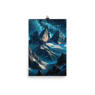 Fuchs in Alpennacht: Digitale Kunst der eisigen Berge im Mondlicht - Poster camping xxx yyy zzz 30.5 x 45.7 cm