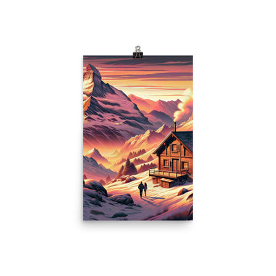 Berghütte im goldenen Sonnenuntergang: Digitale Alpenillustration - Poster berge xxx yyy zzz 30.5 x 45.7 cm