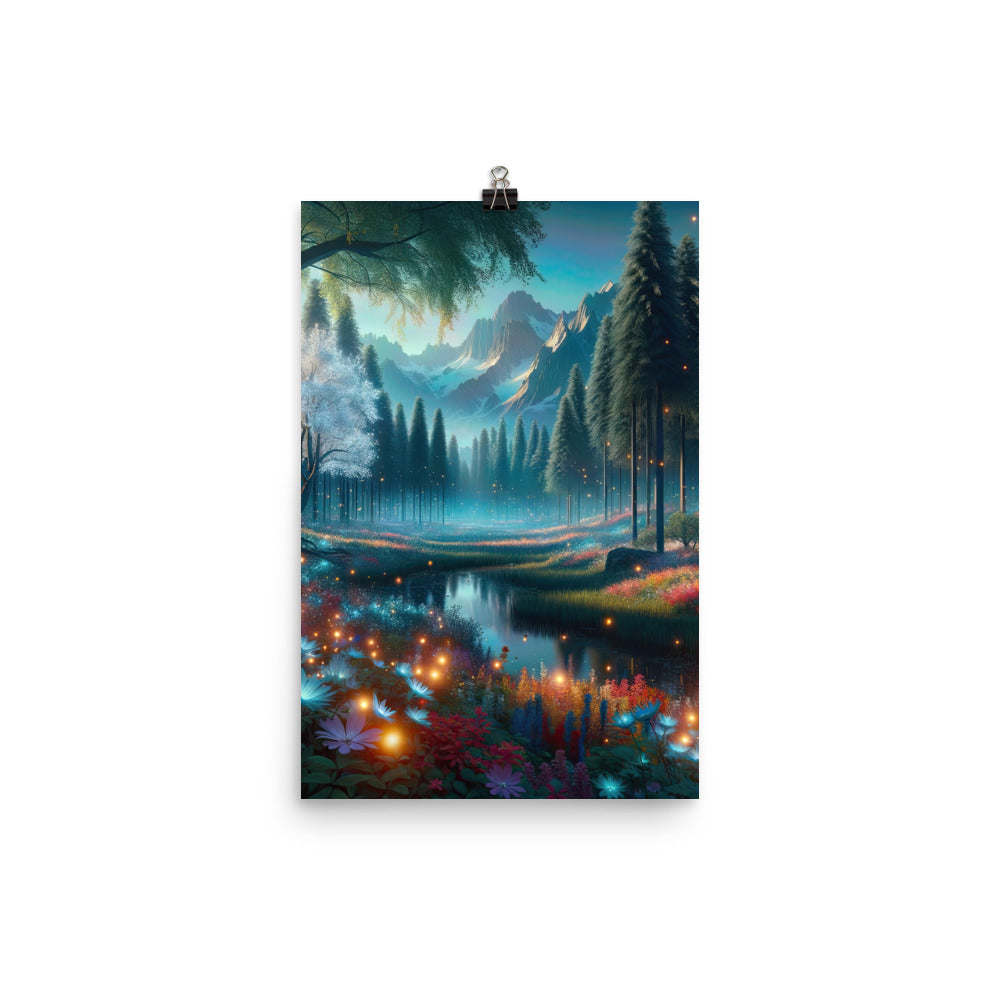 Ätherischer Alpenwald: Digitale Darstellung mit leuchtenden Bäumen und Blumen - Poster camping xxx yyy zzz 30.5 x 45.7 cm