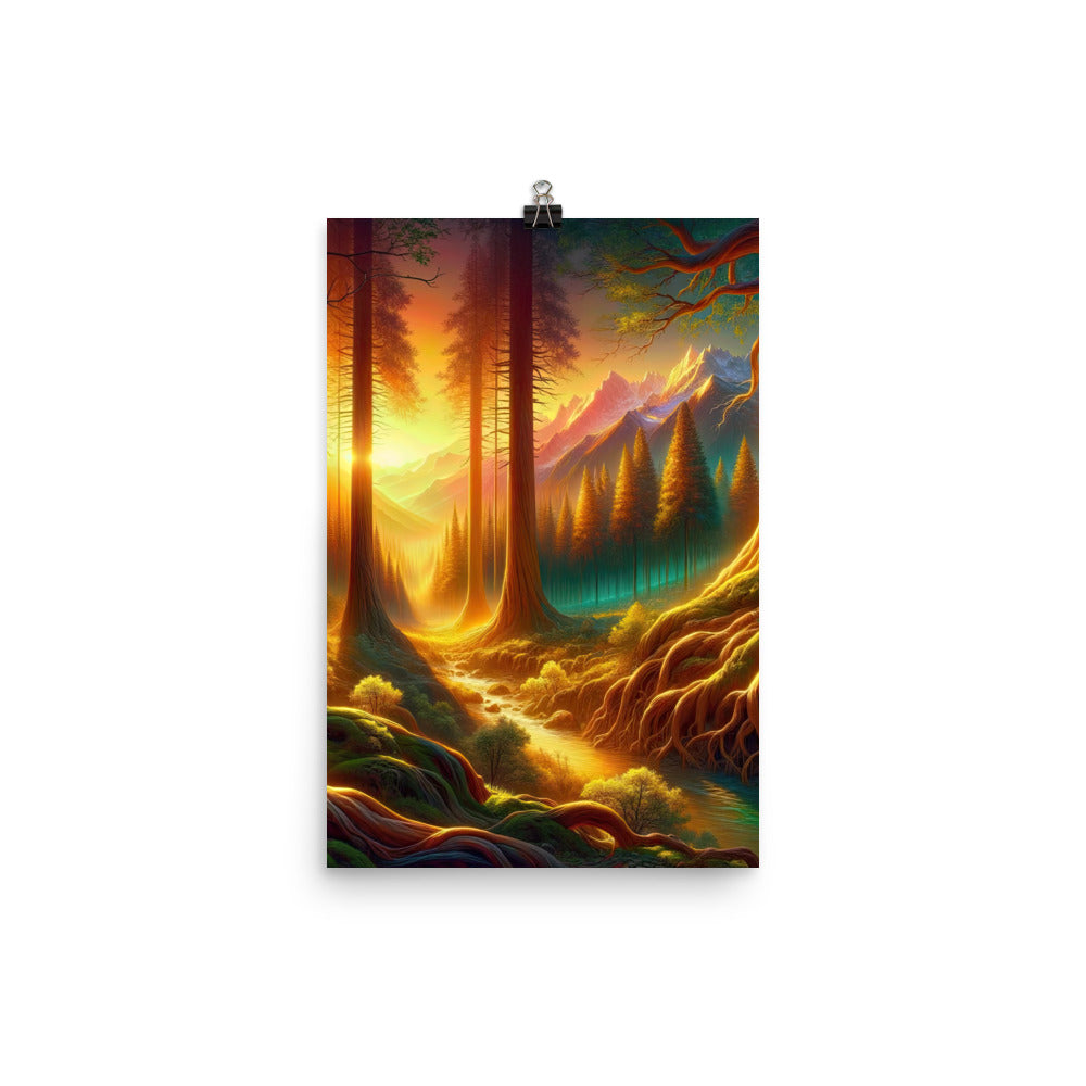 Golden-Stunde Alpenwald, Sonnenlicht durch Blätterdach - Poster camping xxx yyy zzz 30.5 x 45.7 cm