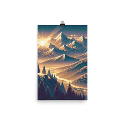 Alpen-Morgendämmerung, erste Sonnenstrahlen auf Schneegipfeln - Poster berge xxx yyy zzz 30.5 x 45.7 cm