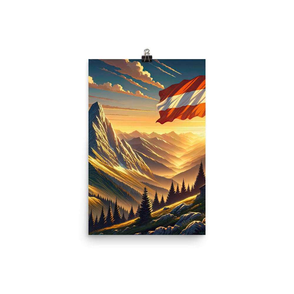 Ruhiger Alpenabend mit österreichischer Flagge und goldenem Sonnenuntergang - Poster berge xxx yyy zzz 30.5 x 45.7 cm