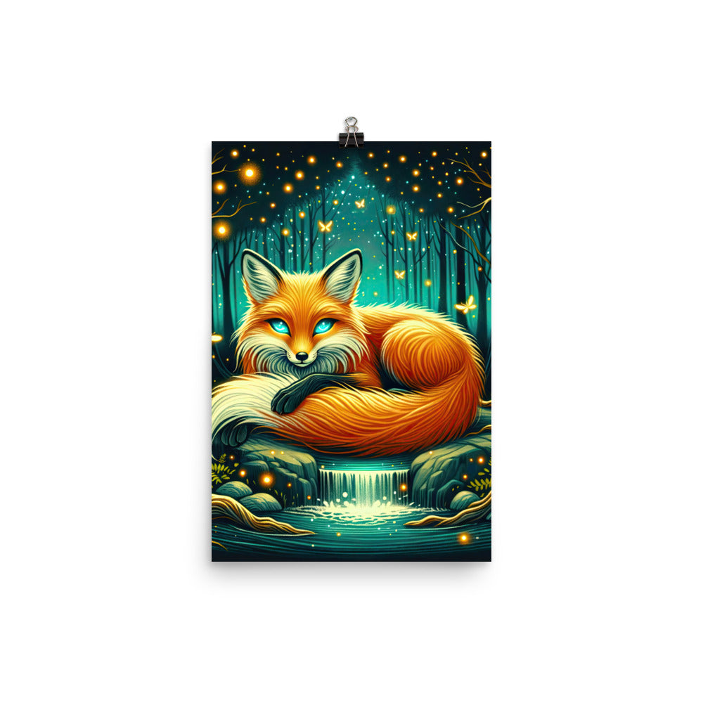 Bezaubernder Fuchs auf erleuchteter mystischer Waldlichtung - Poster camping xxx yyy zzz 30.5 x 45.7 cm