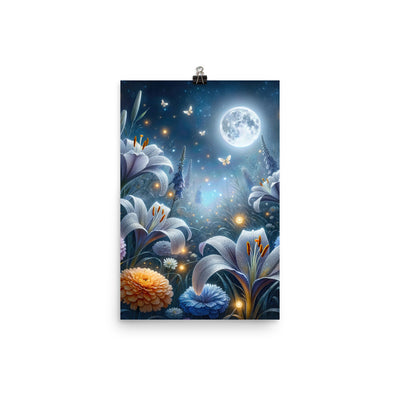 Ätherische Mondnacht auf blühender Wiese, silbriger Blumenglanz - Poster camping xxx yyy zzz 30.5 x 45.7 cm
