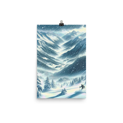 Alpine Wildnis im Wintersturm mit Skifahrer, verschneite Landschaft - Poster klettern ski xxx yyy zzz 30.5 x 45.7 cm