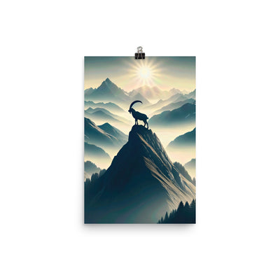 Morgendlicher Steinbock auf Alpengipfel, steile Berghänge - Poster berge xxx yyy zzz 30.5 x 45.7 cm