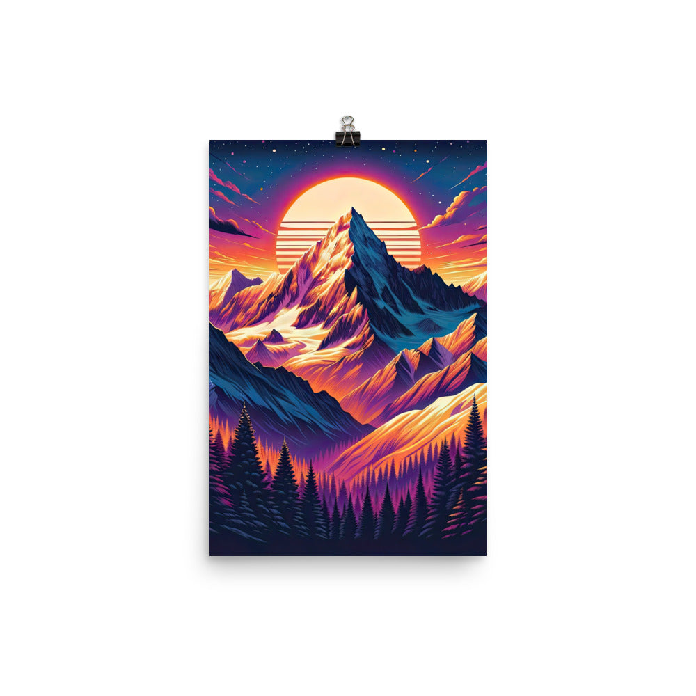 Lebendiger Alpen-Sonnenuntergang, schneebedeckte Gipfel in warmen Tönen - Poster berge xxx yyy zzz 30.5 x 45.7 cm