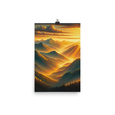 Ölgemälde der Berge in der goldenen Stunde, Sonnenuntergang über warmer Landschaft - Poster berge xxx yyy zzz 30.5 x 45.7 cm