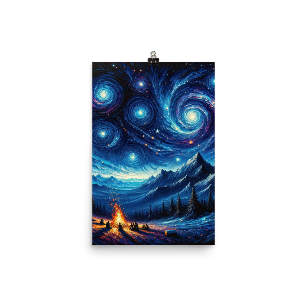 Sternennacht über den Alpen inspiriertes Ölgemälde, mystischer Nachthimmel in Blau - Poster camping xxx yyy zzz 30.5 x 45.7 cm