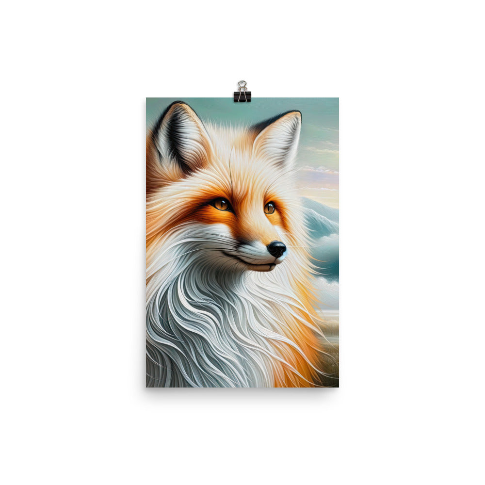 Ölgemälde eines anmutigen, intelligent blickenden Fuchses in Orange-Weiß - Poster camping xxx yyy zzz 30.5 x 45.7 cm