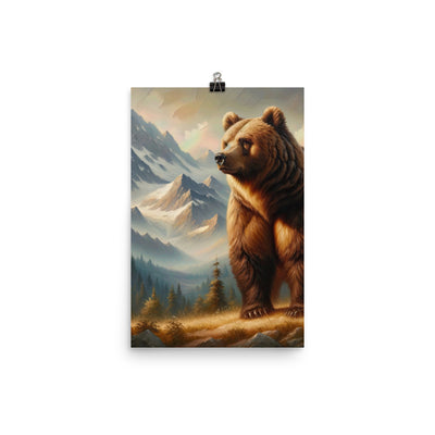 Ölgemälde eines königlichen Bären vor der majestätischen Alpenkulisse - Poster camping xxx yyy zzz 30.5 x 45.7 cm