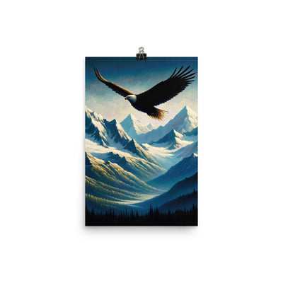 Ölgemälde eines Adlers vor schneebedeckten Bergsilhouetten - Poster berge xxx yyy zzz 30.5 x 45.7 cm
