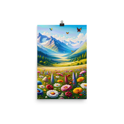 Ölgemälde einer ruhigen Almwiese, Oase mit bunter Wildblumenpracht - Poster camping xxx yyy zzz 30.5 x 45.7 cm