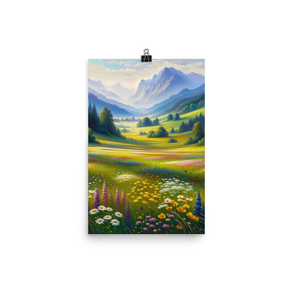 Ölgemälde einer Almwiese, Meer aus Wildblumen in Gelb- und Lilatönen - Poster berge xxx yyy zzz 30.5 x 45.7 cm