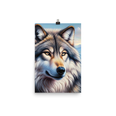 Ölgemäldeporträt eines majestätischen Wolfes mit intensiven Augen in der Berglandschaft (AN) - Poster xxx yyy zzz 30.5 x 45.7 cm
