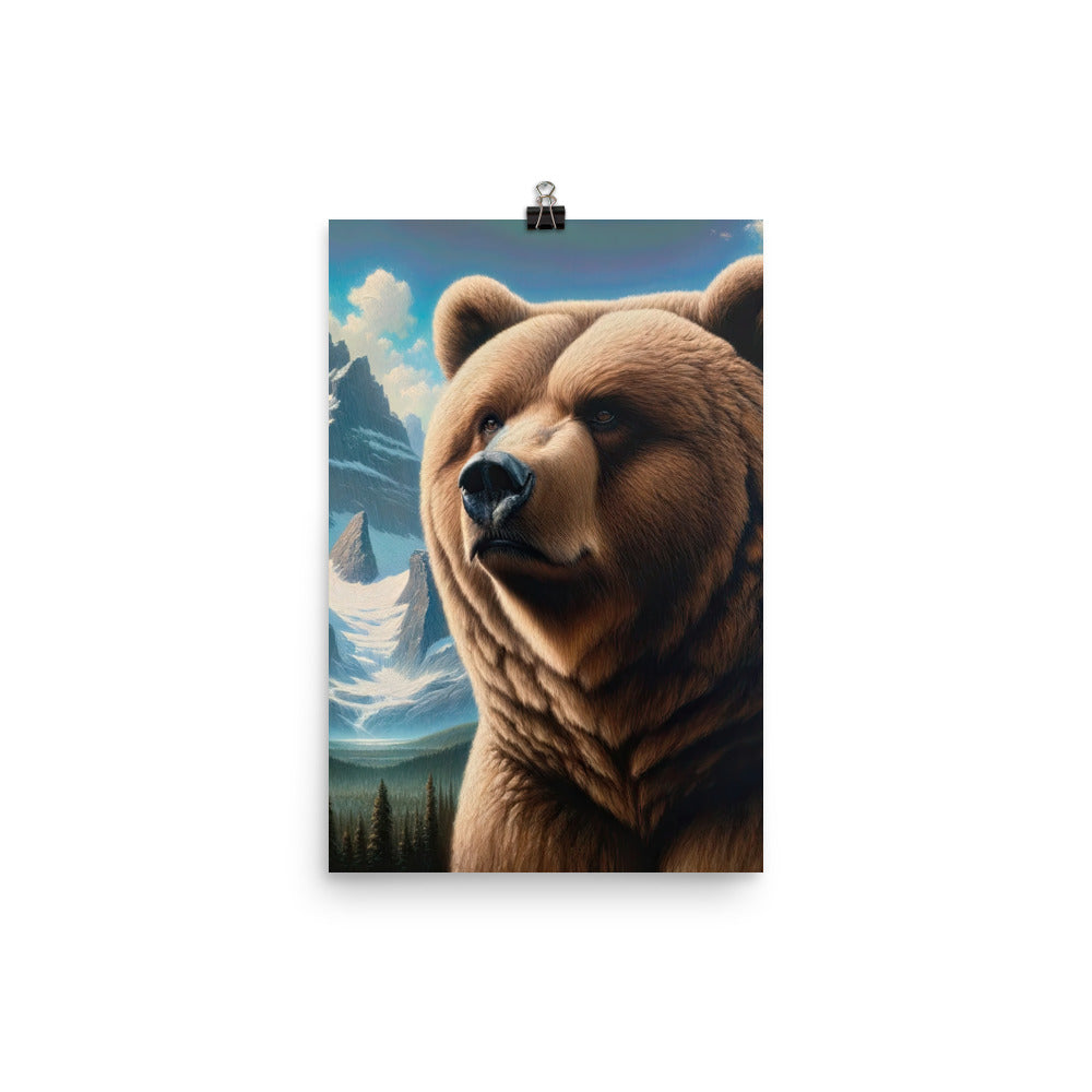 Realistisches Ölgemälde eines männlichen Bären in den Bergen mit Fokus auf Stärke und Schärfe - Poster camping xxx yyy zzz 30.5 x 45.7 cm