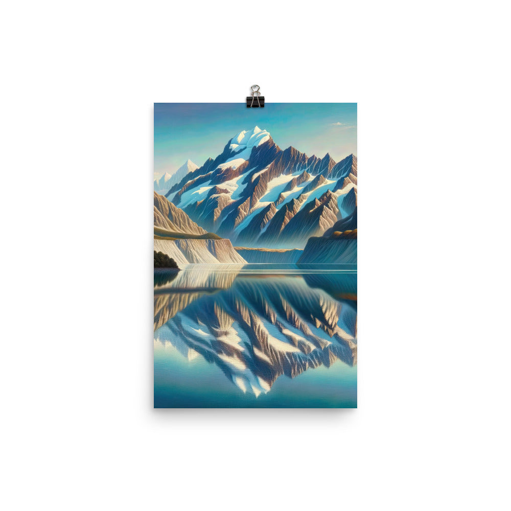 Ölgemälde eines unberührten Sees, der die Bergkette spiegelt - Poster berge xxx yyy zzz 30.5 x 45.7 cm