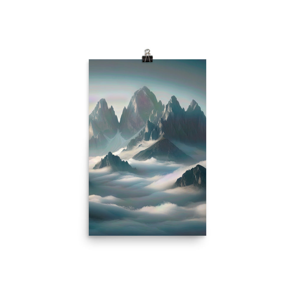 Foto eines nebligen Alpenmorgens, scharfe Gipfel ragen aus dem Nebel - Poster berge xxx yyy zzz 30.5 x 45.7 cm