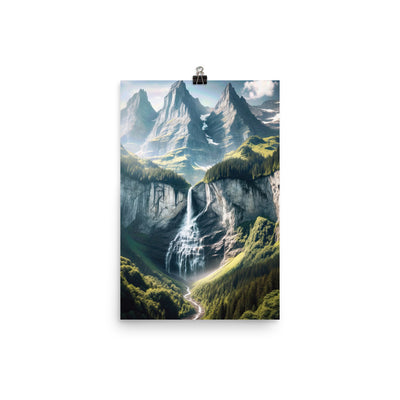 Foto der sommerlichen Alpen mit üppigen Gipfeln und Wasserfall - Poster berge xxx yyy zzz 30.5 x 45.7 cm