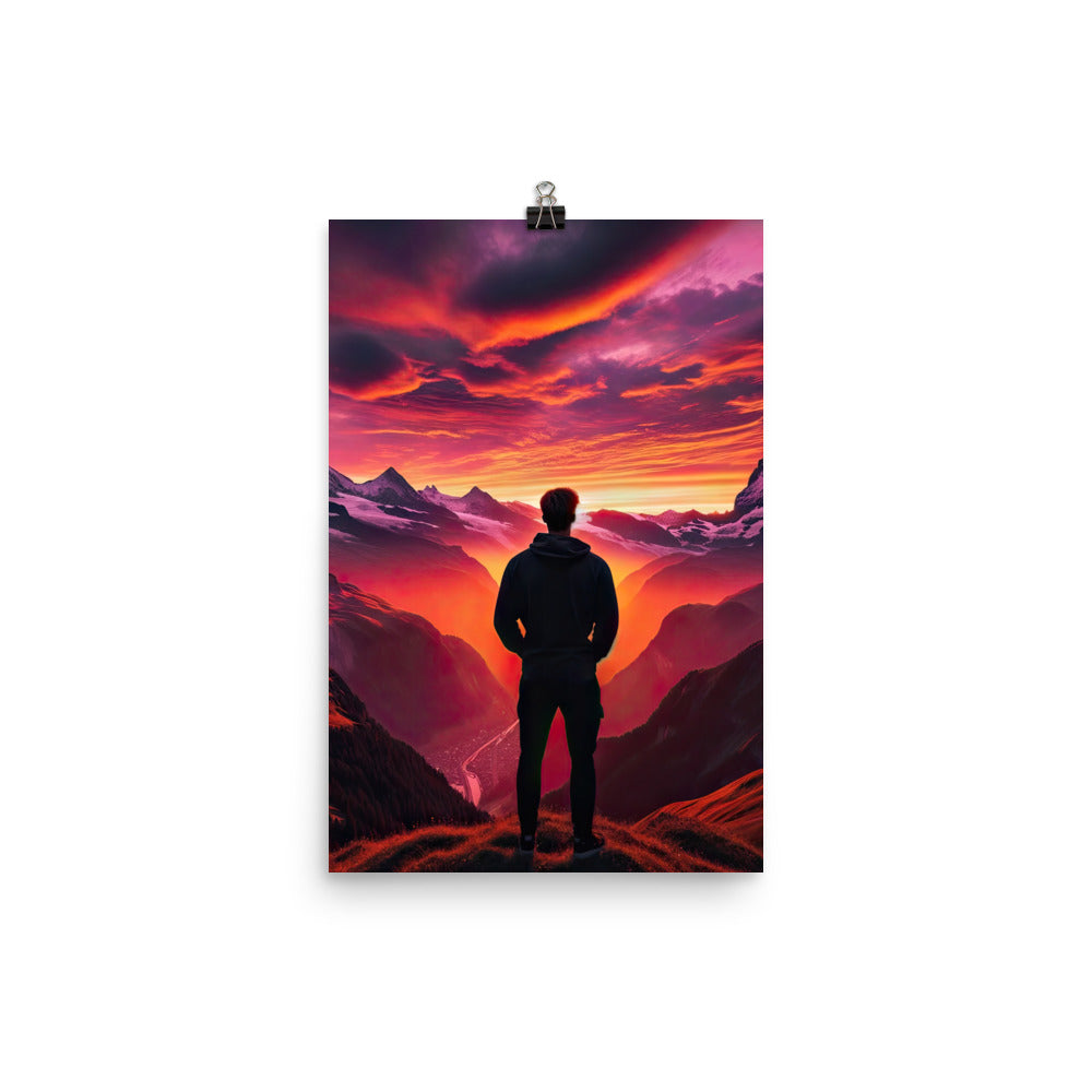 Foto der Schweizer Alpen im Sonnenuntergang, Himmel in surreal glänzenden Farbtönen - Poster wandern xxx yyy zzz 30.5 x 45.7 cm