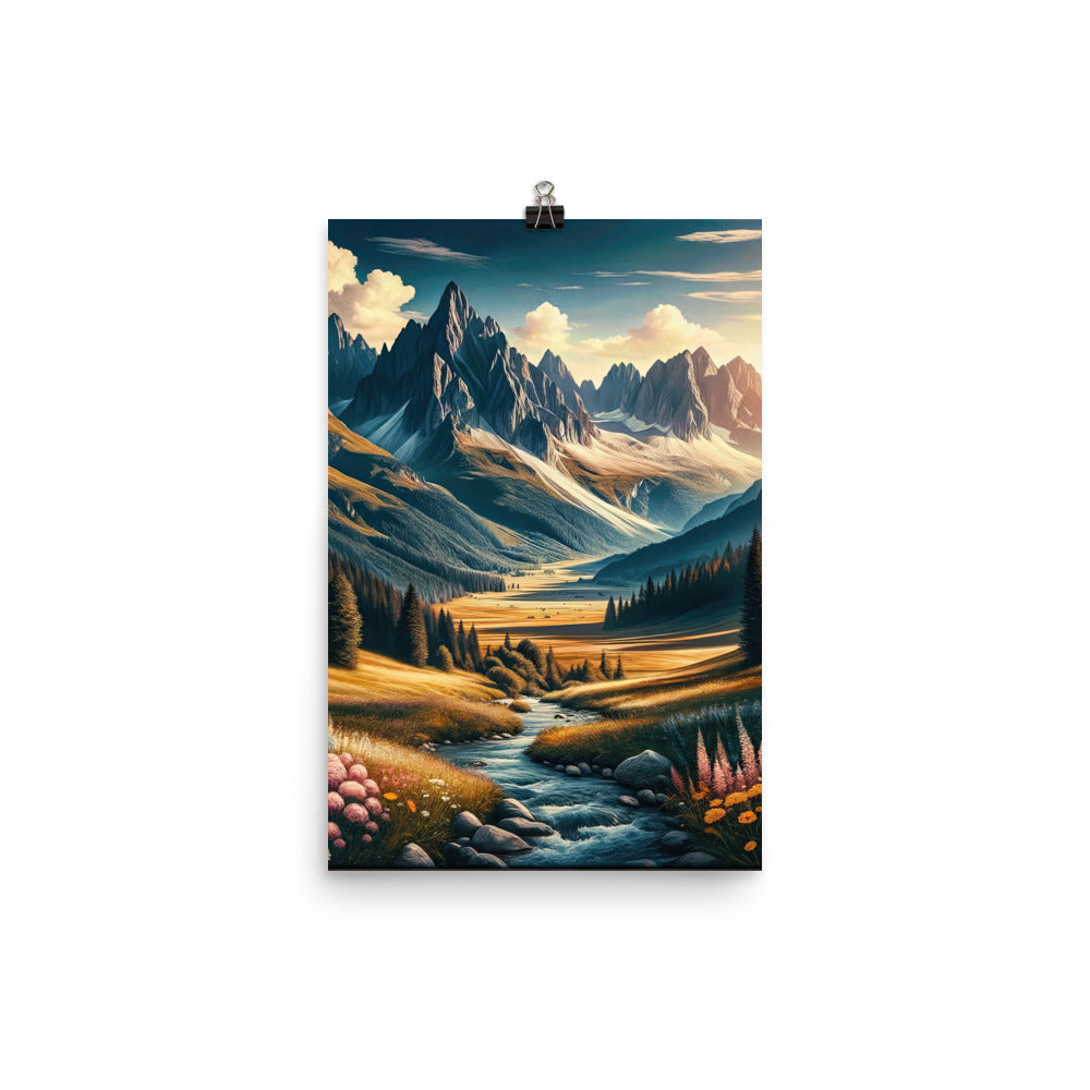 Quadratisches Kunstwerk der Alpen, majestätische Berge unter goldener Sonne - Poster berge xxx yyy zzz 30.5 x 45.7 cm