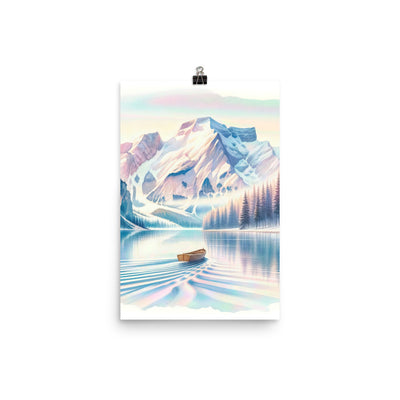 Aquarell eines klaren Alpenmorgens, Boot auf Bergsee in Pastelltönen - Poster berge xxx yyy zzz 30.5 x 45.7 cm