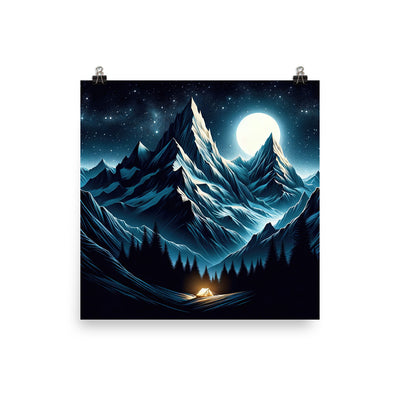 Alpennacht mit Zelt: Mondglanz auf Gipfeln und Tälern, sternenklarer Himmel - Poster berge xxx yyy zzz 35.6 x 35.6 cm