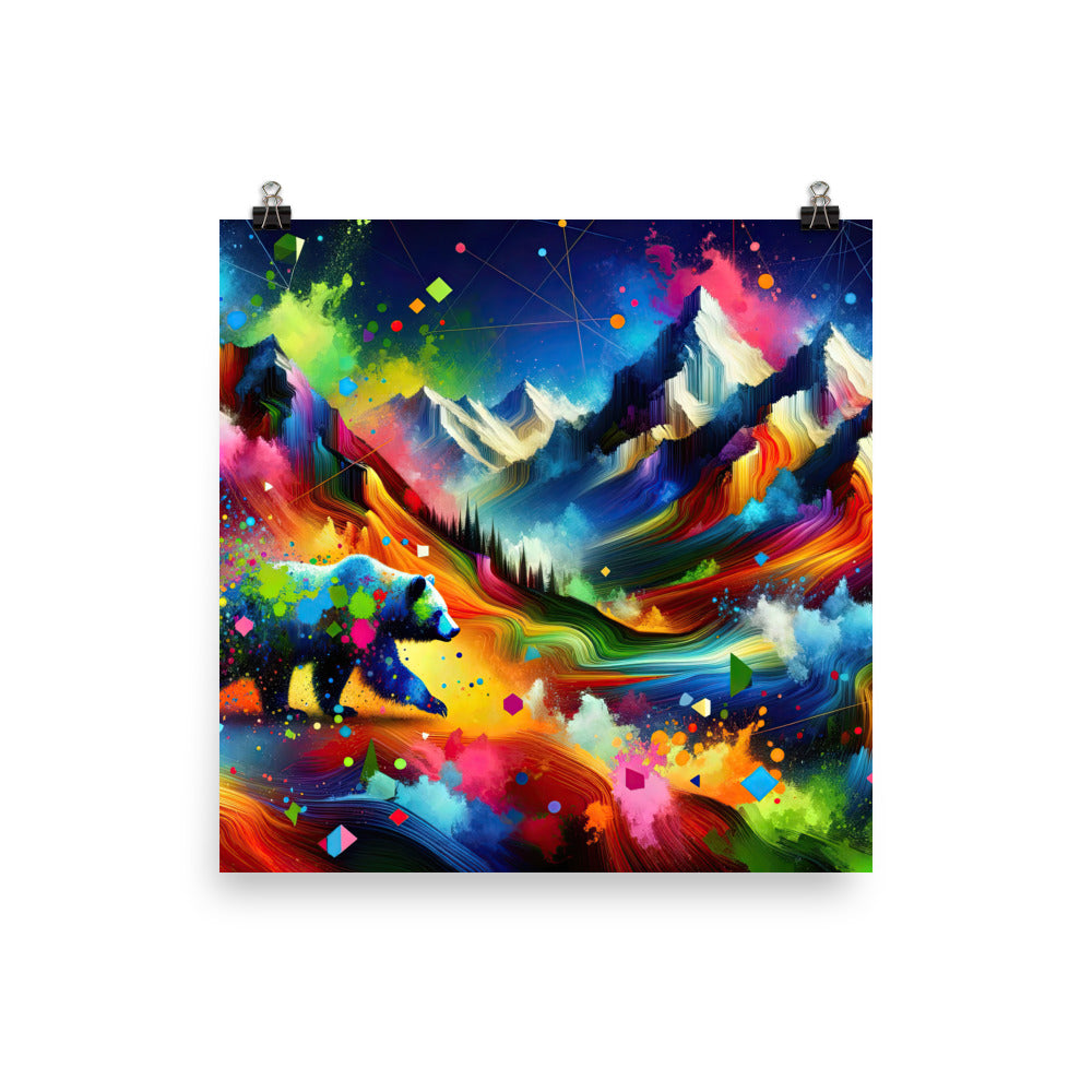 Neonfarbener Alpen Bär in abstrakten geometrischen Formen - Poster camping xxx yyy zzz 35.6 x 35.6 cm
