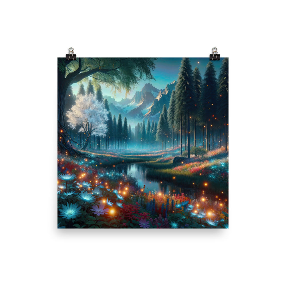 Ätherischer Alpenwald: Digitale Darstellung mit leuchtenden Bäumen und Blumen - Poster camping xxx yyy zzz 35.6 x 35.6 cm