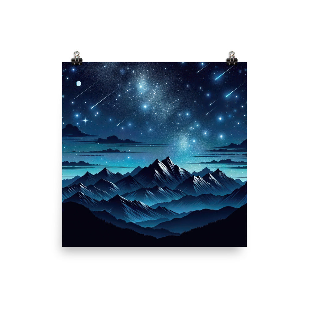 Alpen unter Sternenhimmel mit glitzernden Sternen und Meteoren - Poster berge xxx yyy zzz 35.6 x 35.6 cm