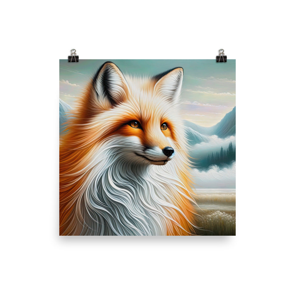 Ölgemälde eines anmutigen, intelligent blickenden Fuchses in Orange-Weiß - Poster camping xxx yyy zzz 35.6 x 35.6 cm