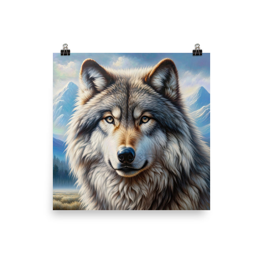 Porträt-Ölgemälde eines prächtigen Wolfes mit faszinierenden Augen (AN) - Poster xxx yyy zzz 35.6 x 35.6 cm