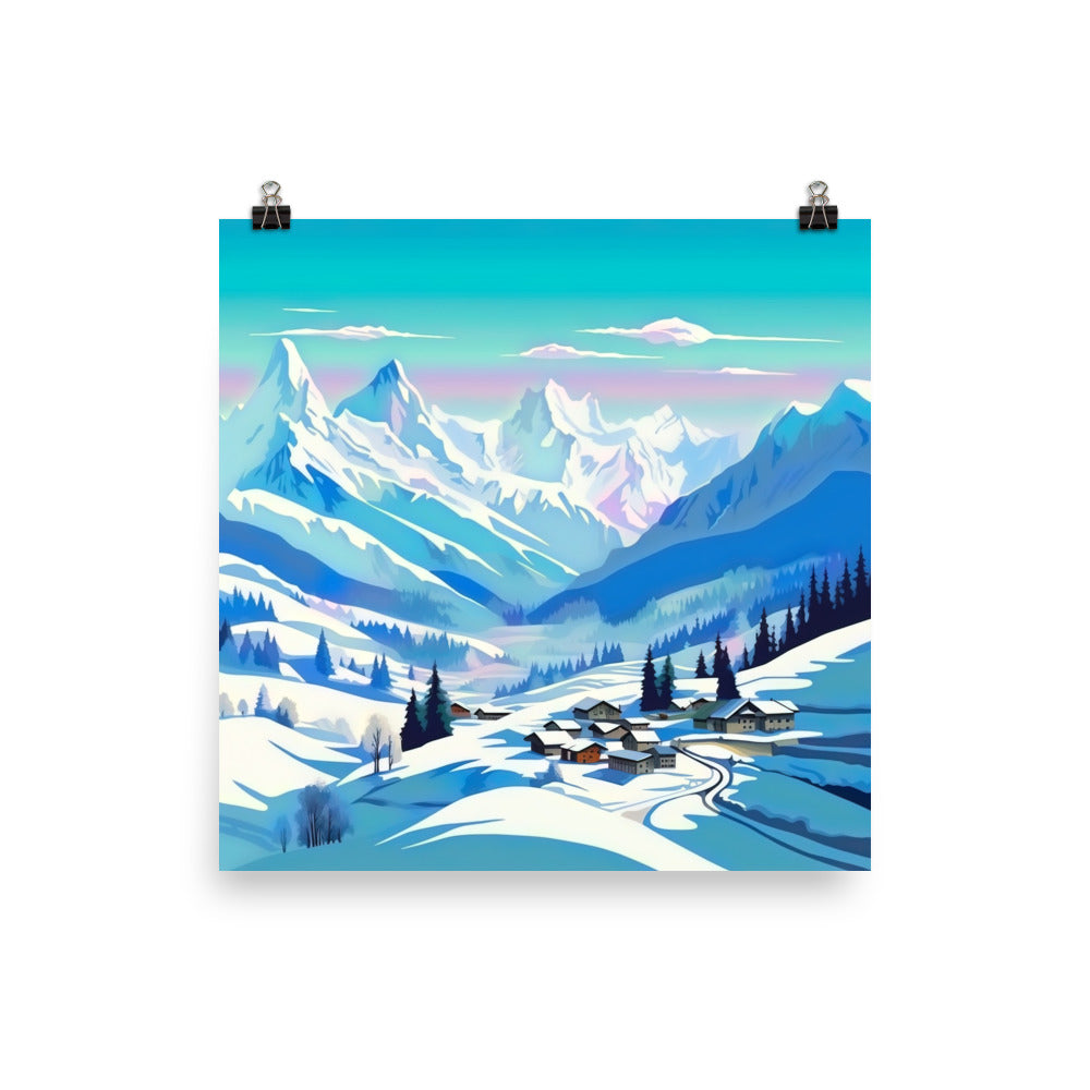 Berge und Schnee - Landschaft - Poster ski xxx 40.6 x 40.6 cm