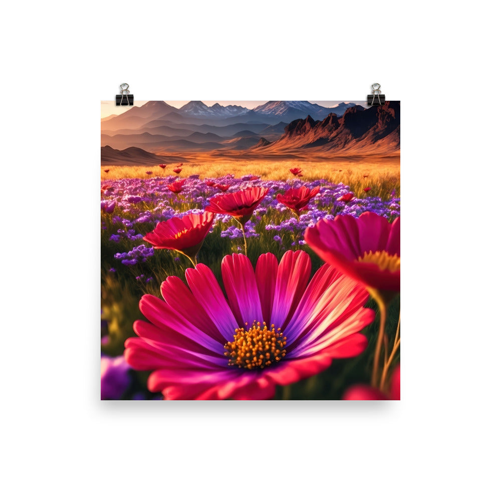 Wünderschöne Blumen und Berge im Hintergrund - Poster berge xxx 40.6 x 40.6 cm