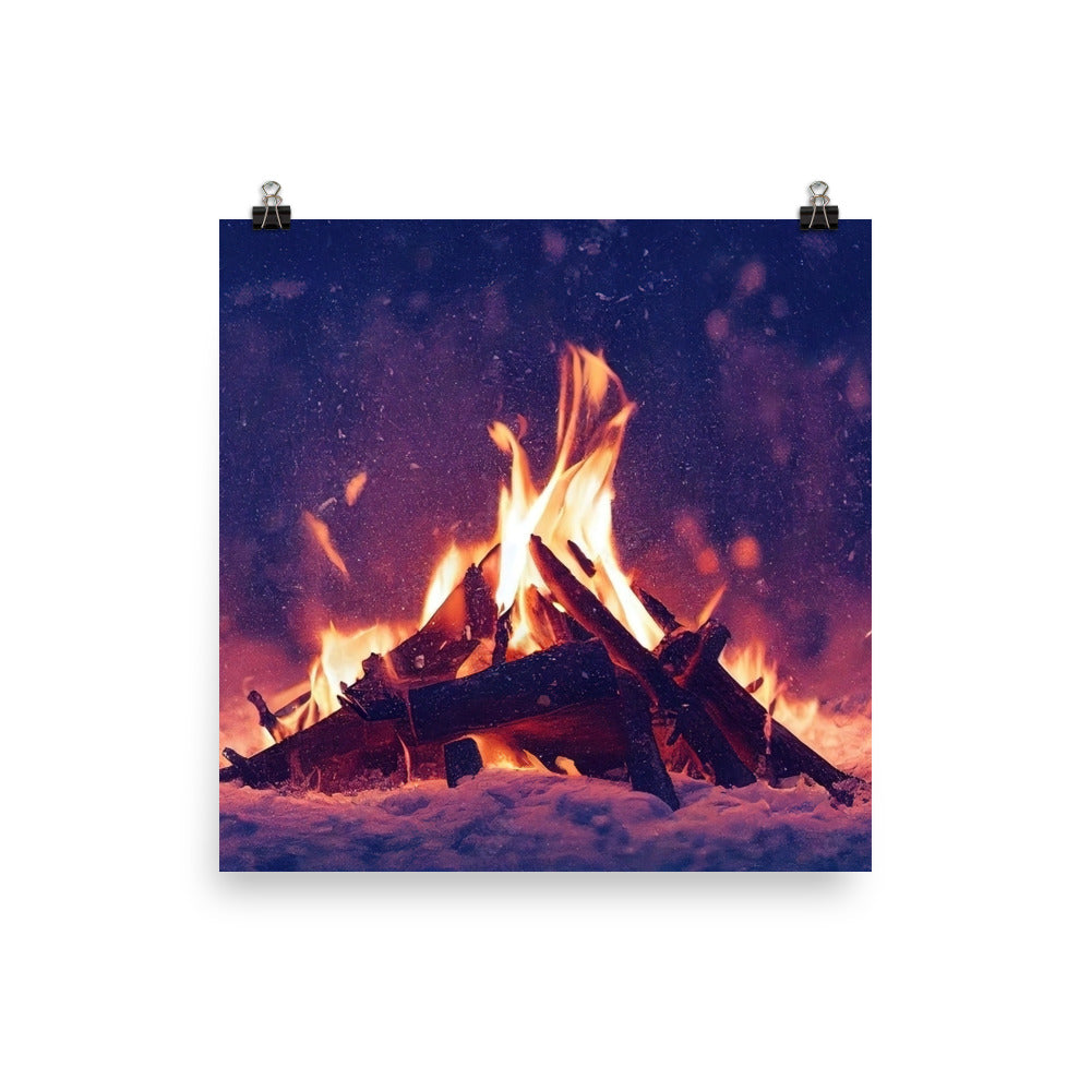 Lagerfeuer im Winter - Campingtrip Foto - Poster camping xxx 40.6 x 40.6 cm