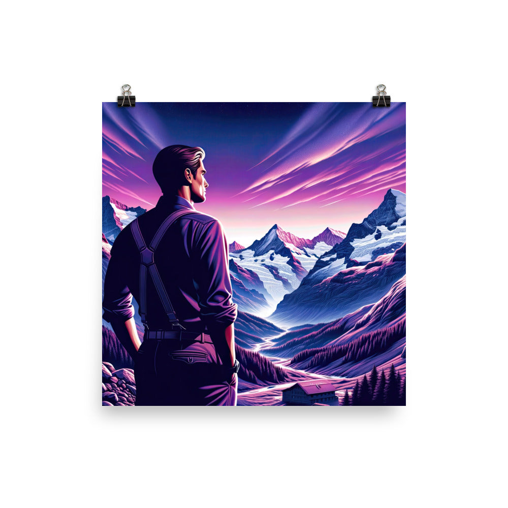 Wanderer in alpiner Dämmerung, schneebedeckte Gipfel ins Unendliche - Poster wandern xxx yyy zzz 40.6 x 40.6 cm