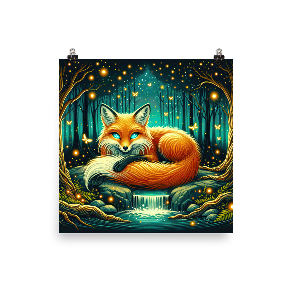 Bezaubernder Fuchs auf erleuchteter mystischer Waldlichtung - Poster camping xxx yyy zzz 40.6 x 40.6 cm