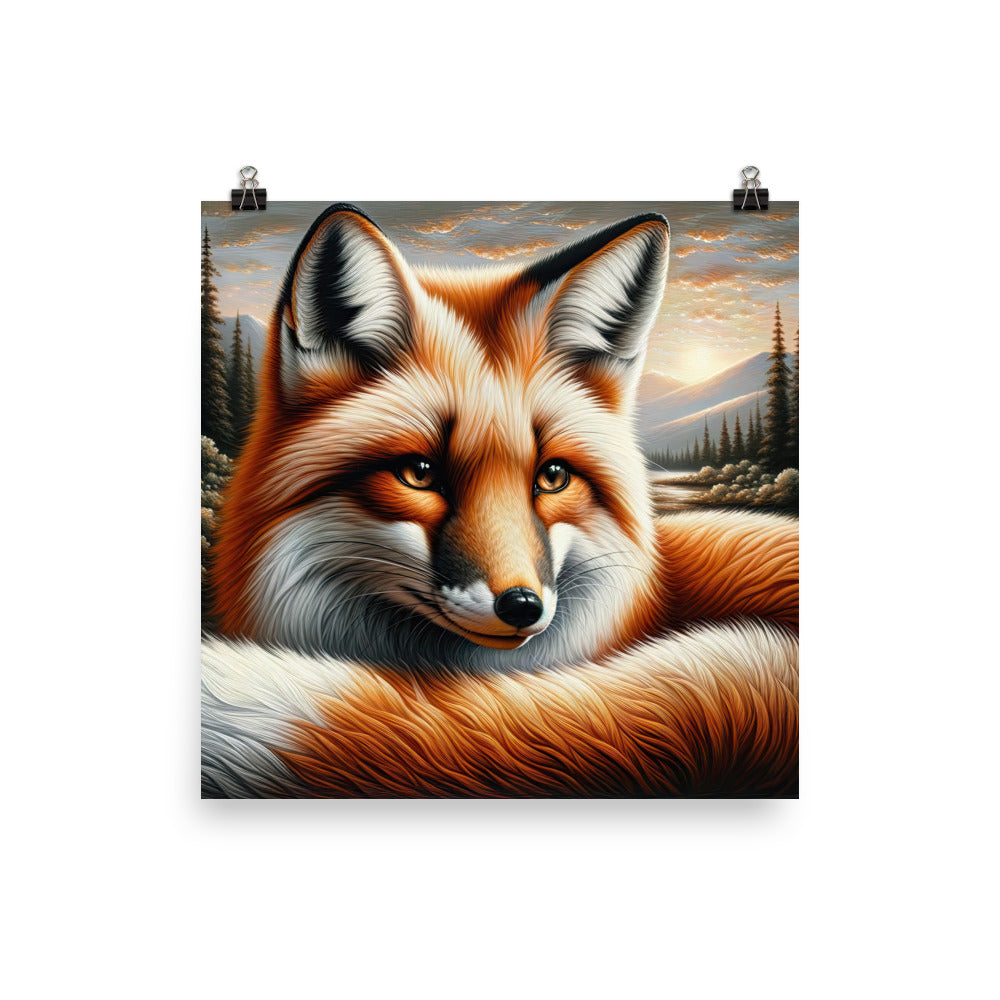 Ölgemälde eines nachdenklichen Fuchses mit weisem Blick - Poster camping xxx yyy zzz 40.6 x 40.6 cm