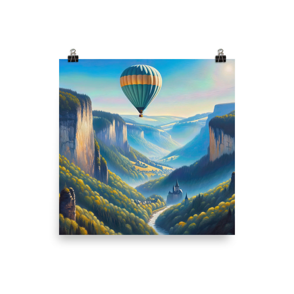 Ölgemälde einer ruhigen Szene in Luxemburg mit Heißluftballon und blauem Himmel - Poster berge xxx yyy zzz 40.6 x 40.6 cm
