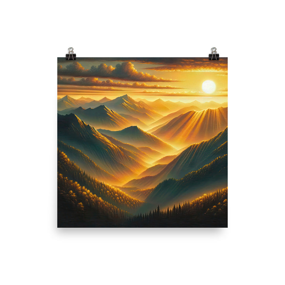 Ölgemälde der Berge in der goldenen Stunde, Sonnenuntergang über warmer Landschaft - Poster berge xxx yyy zzz 40.6 x 40.6 cm