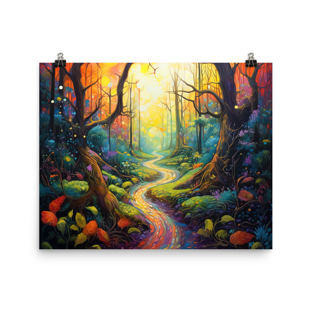 Wald und Wanderweg - Bunte, farbenfrohe Malerei - Poster camping xxx 40.6 x 50.8 cm